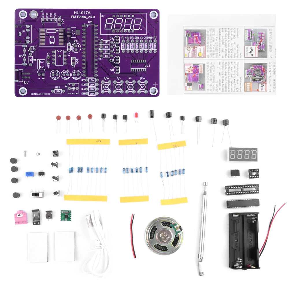 HU-017A/B RDA5807S Kit radio FM fai da te con componenti elettronici, set di apprendimento 87-108 MHz, kit elettronico fai da te