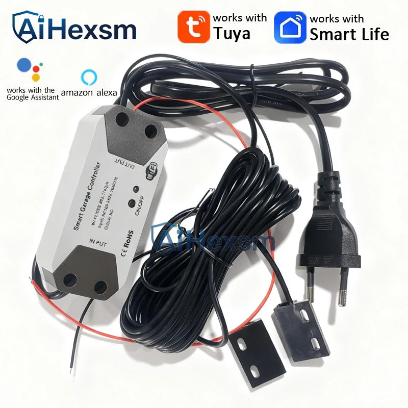 EU plug NEW TUYA WIFI Smart Garage Door Opener Controller Work with Alexa,Google Home,SmartLife,Tuya App Control,No Hub Required