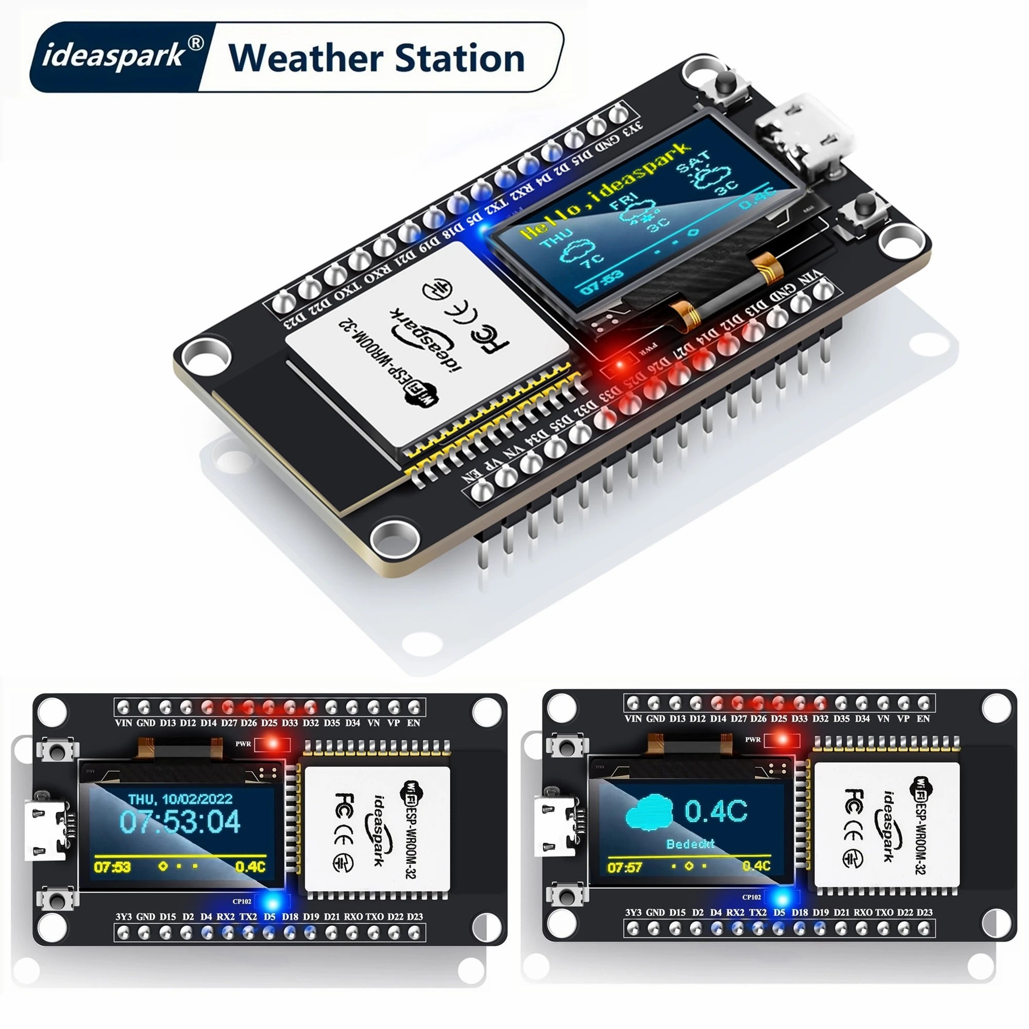 ESP32 Weather Station Weather Instrument Kit WiFi+BT Integrated 0.96'' OLED DHT-11 BMP-180 BH1750 Sensor for Arduino IoT Starter