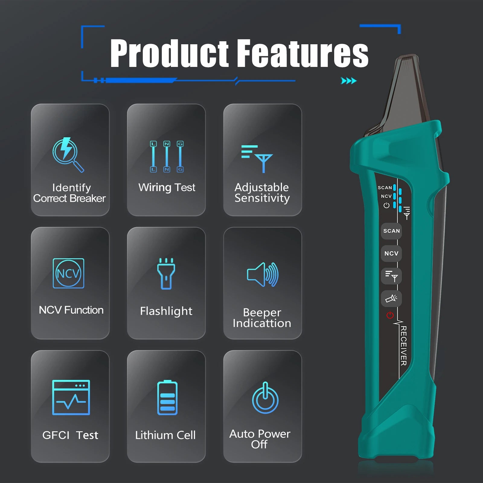 TOOLTOP ET32 Digital Circuit Breaker Finder & Socket Tester with GFCI Trip Time Display EU UK US Plug Leakage Current Detector