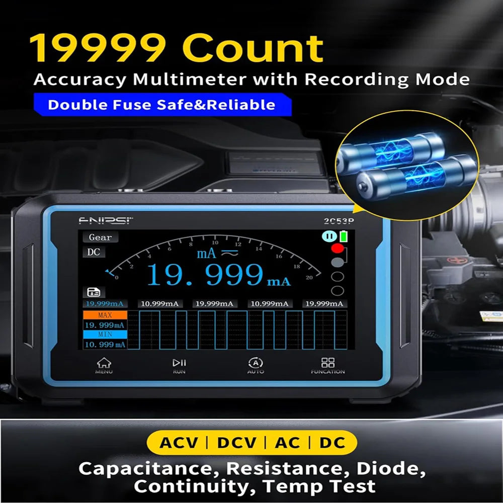 FNIRSI 2C53P Digital Oscilloscope 3in1 Touch Screen Multimeter Signal Source 2 Channel 50MHz 250Ms/S 19999 Counts