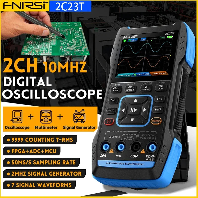 FNIRSI 2C23T Digital  Oscilloscope Multimeter Tool DDS  3-In-1 Signal Generator 9999 Count Smart Professional Tester