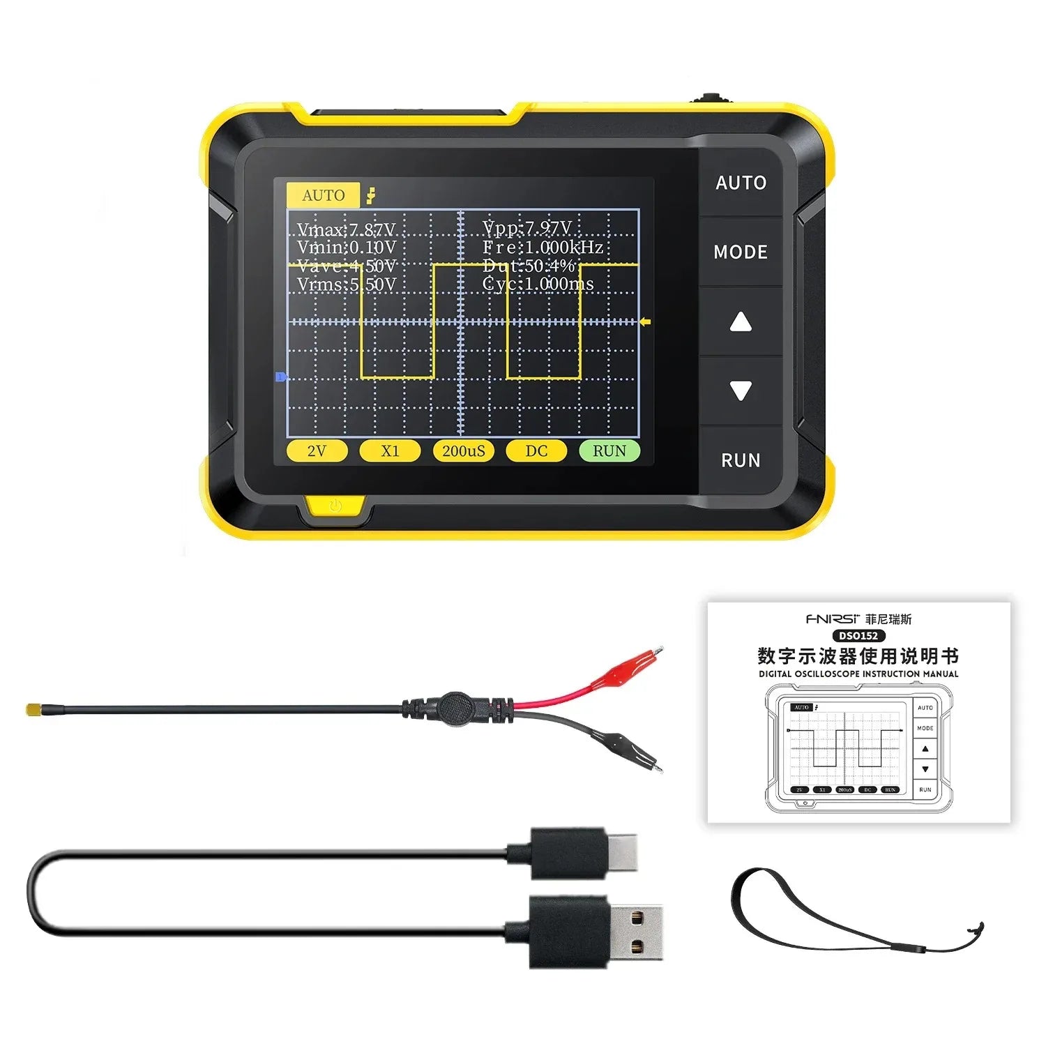 FNIRSI DSO 152 Handheld Digital Oscilloscope Portable Tool   2.5MSa/s 200KHz Analog Bandwidth 800 VPP  PWM Output Digital