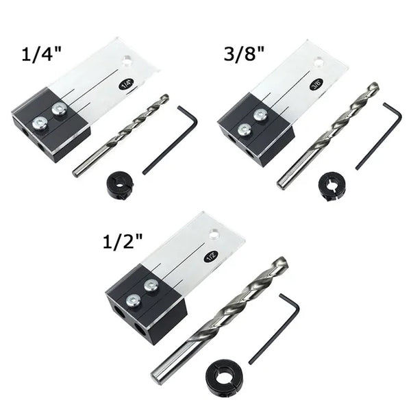 Dowel Drilling Jig Kit Pocket Hole Jig Locator Guide Tool 1/2" 3/8" 1/4" Drill Locator Acrylic Drilling Set Woodworking DIY Tool