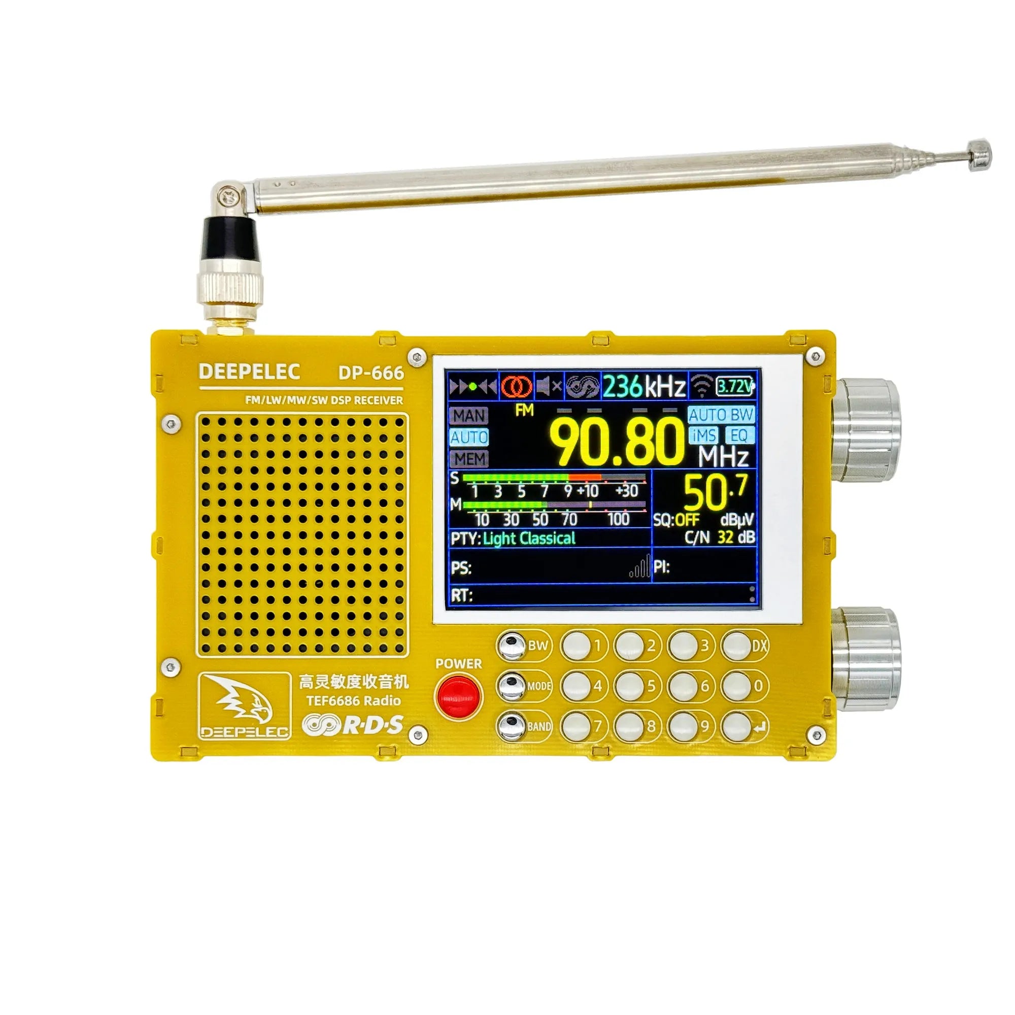 DP-666 TEF6686 Radio mit hoher Empfindlichkeit, Vollband-FM, AM, LW, MW, SW und Kurzwelle, ESP32 RDS, 2,8-Zoll-IPS-LCD-Display, DeepELEC