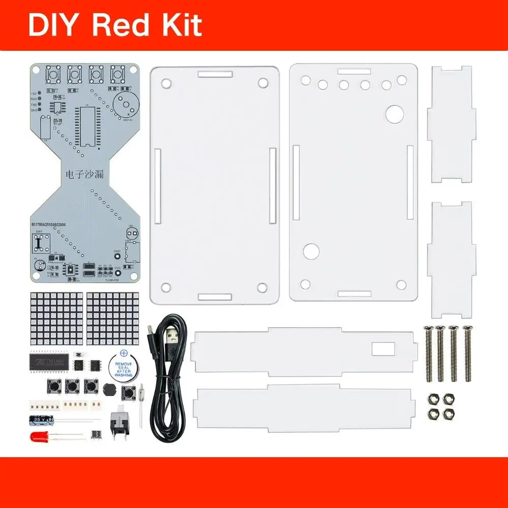 DIY Electronic Kit LED Dot Matrix Component Hourglass Gravity-Sensing Timer PCB Soldering Practice Kit Dual Power Supply DC5V