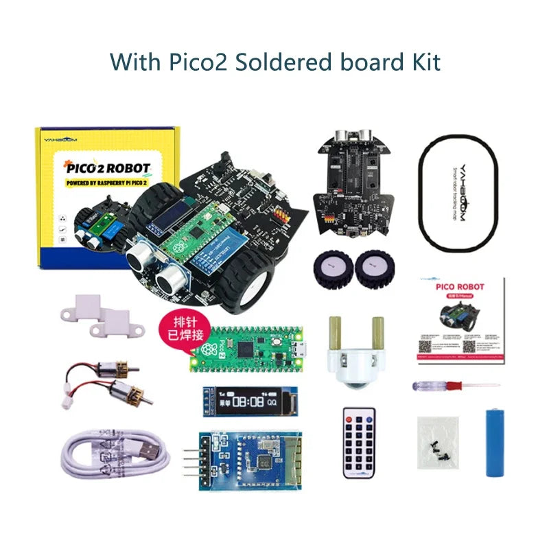 Yahboom Raspberry Pi Pico 2 Robot Car Kit Diy Electronic Coding Robot Kit Support MicroPython Programming APP Infrared Control