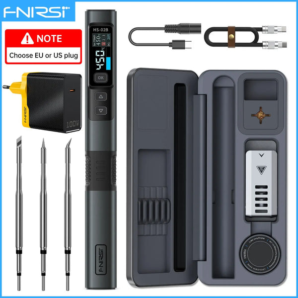 FNIRSI HS-02 Adjustable Temperature Soldering Iron DC 20V 100-450℃ Welding Solder Rework Station PD 100W Portable Repair Tool