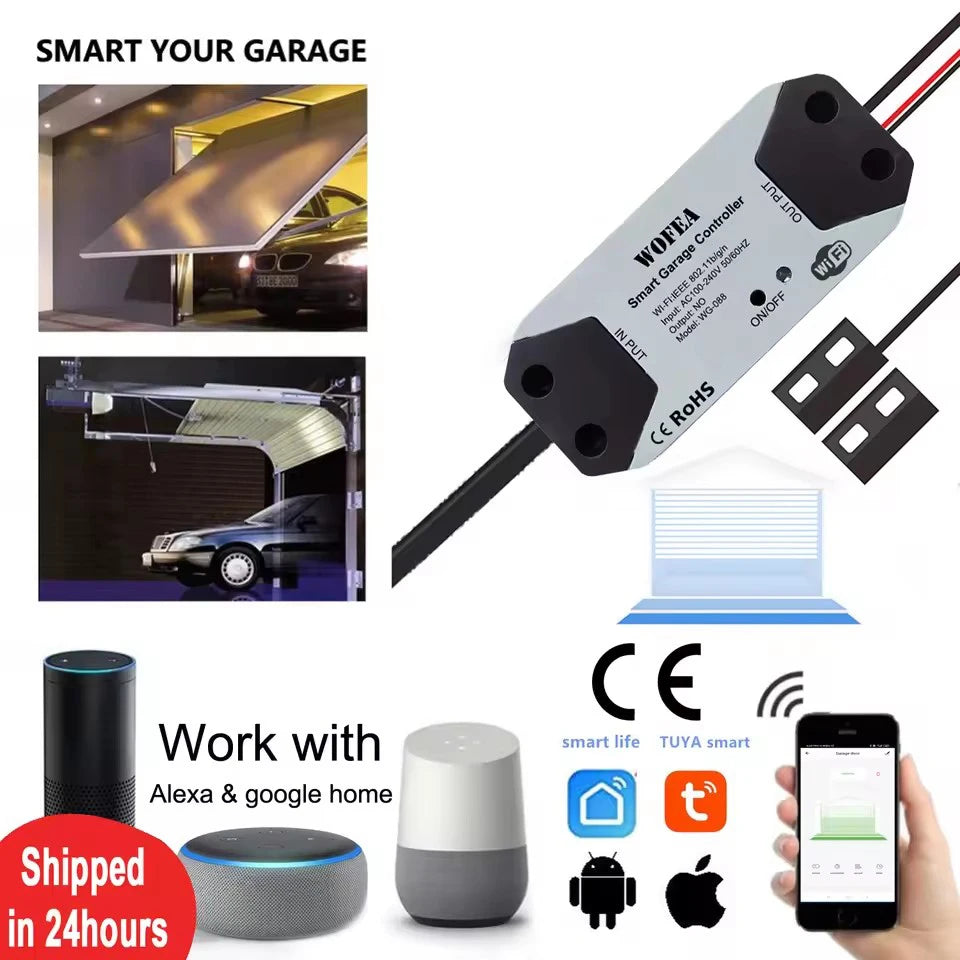 EU plug NEW TUYA WIFI Smart Garage Door Opener Controller Work with Alexa,Google Home,SmartLife,Tuya App Control,No Hub Required