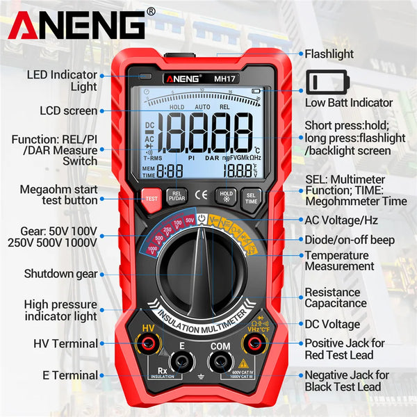 2in1 Insulation Resistance Digital Multimeter Rechargeable MH17 AC/DC Voltage True RMS 19999 detail image 5