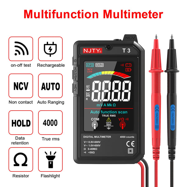 NJTY T3 MINI Smart Digital Multimeter Color Screen USB Rechargeable 4000 Counts Auto Ranging Voltage Resi product image