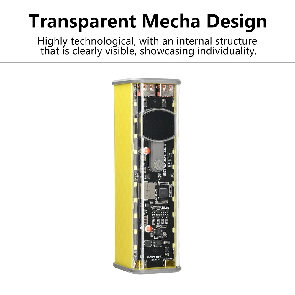 8*18650 Battery Case PD 45W Super Fast Charging Transparent Rechargeable Case Weldless Box With Outdoor Light