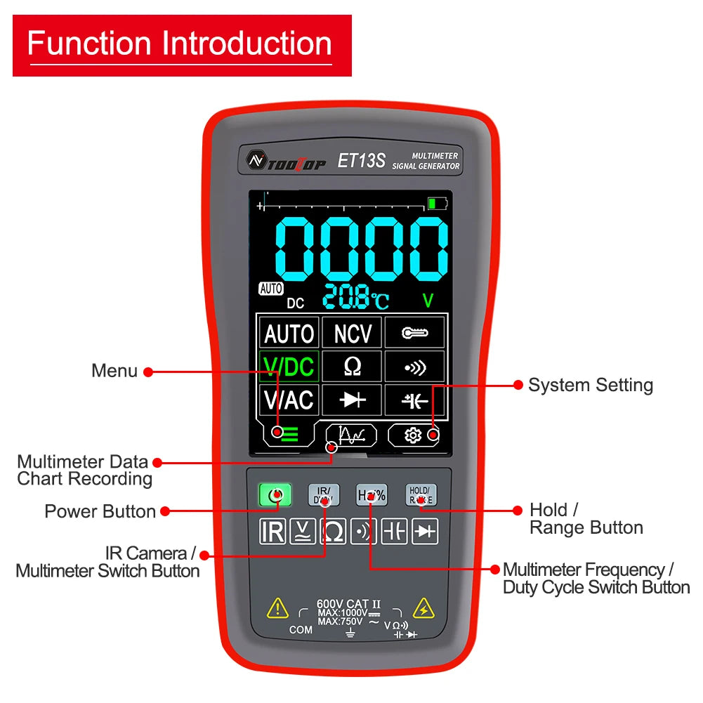 ET13S 2in1 Wärmebild-Multimeter 10000 Zählt Zählt 2,8-Zoll-Touchscreen -20 ℃ bis 550 ℃ Temperaturmessung IR-Kamera 