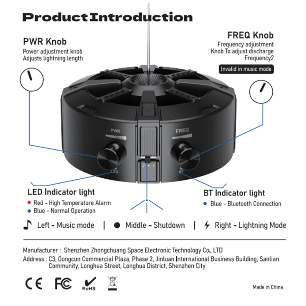 Tesla Coil Bluetooth Music Box Arc Generator Artificial Lightning Touchable Teaching Demonstration Experimental Model AC110/220V