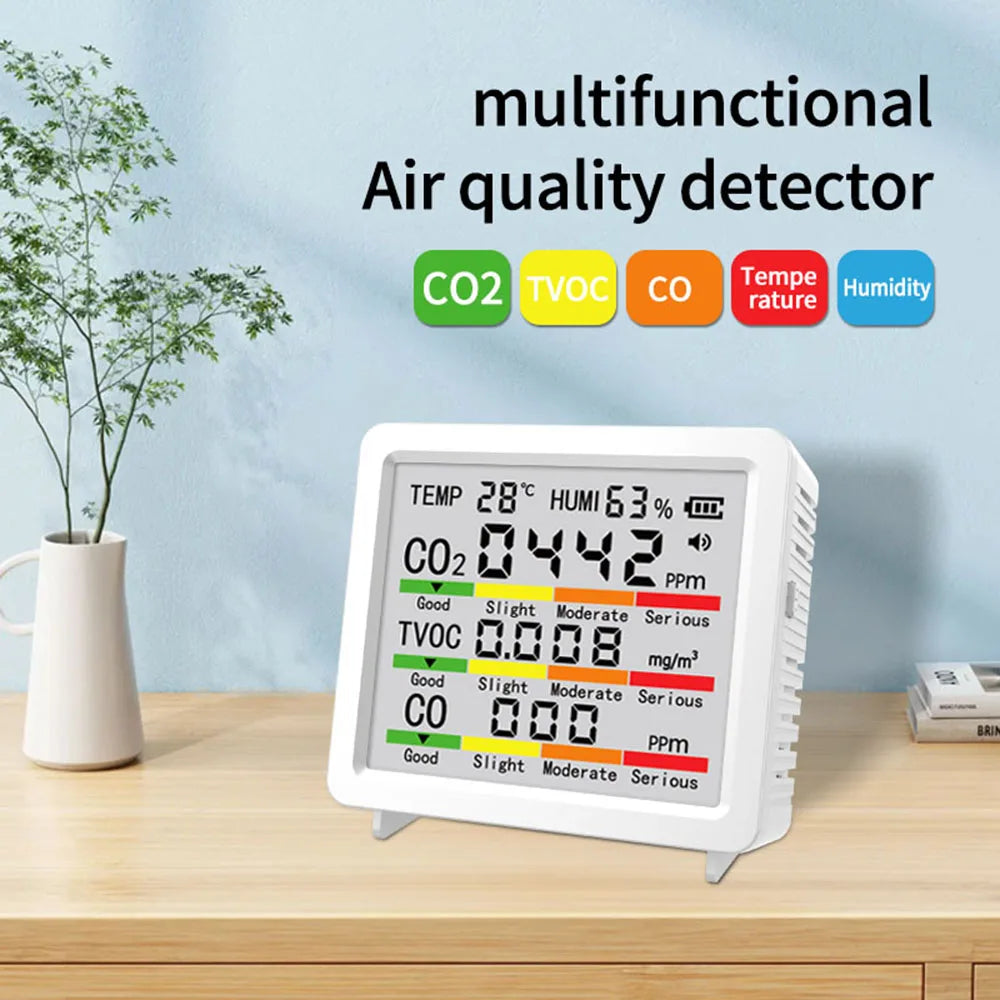 5-in-1 Air Quality Detector Temperature Humidity Meter CO2 HCHO TVOC Air Quality Monitor detail image 2