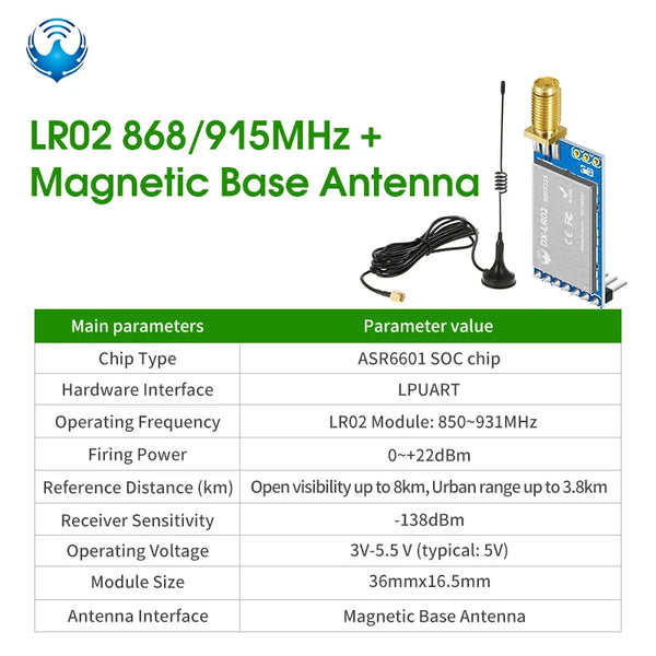 LoRa Module LRO2 Product Kit ASR6601 433M Wireless Long Range 8km Spread Spectrum Transmission DIP for Smart Meter Reading