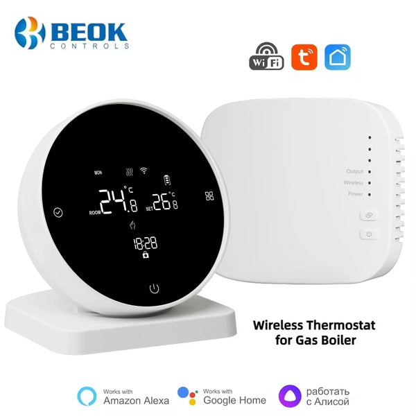 Beok Wireless Wifi Thermostat for Gas Boiler Heating Tuya Battrery RF Temperature Controller Alice Google Home