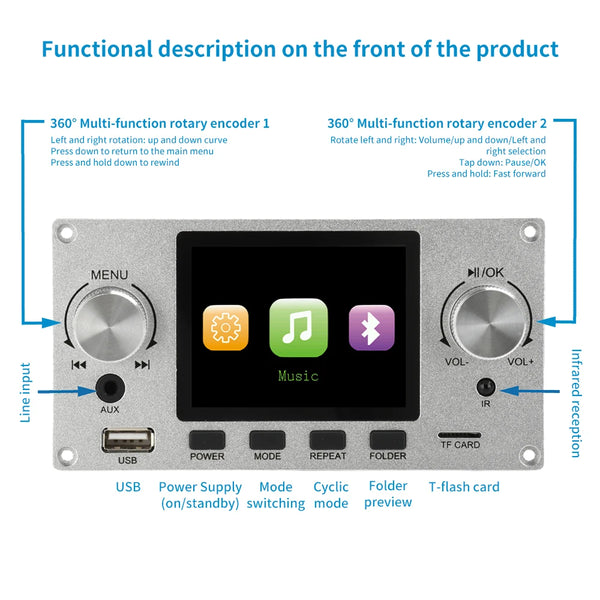Amplificador TFT de 2,8 pulgadas, Bluetooth, DC 4,5-5,0 V, 5 W, placa decodificadora MP3, audio para coche, USB, TF, módulo de radio FM, reproductor MP3 con pantalla a color