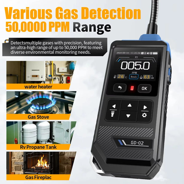 FNIRSI GD-02 Portable Gas Leak Detector 50000PPM Sound & Light Alarm Combustible Natural Methane LPG Leak Detectio Gas Detector