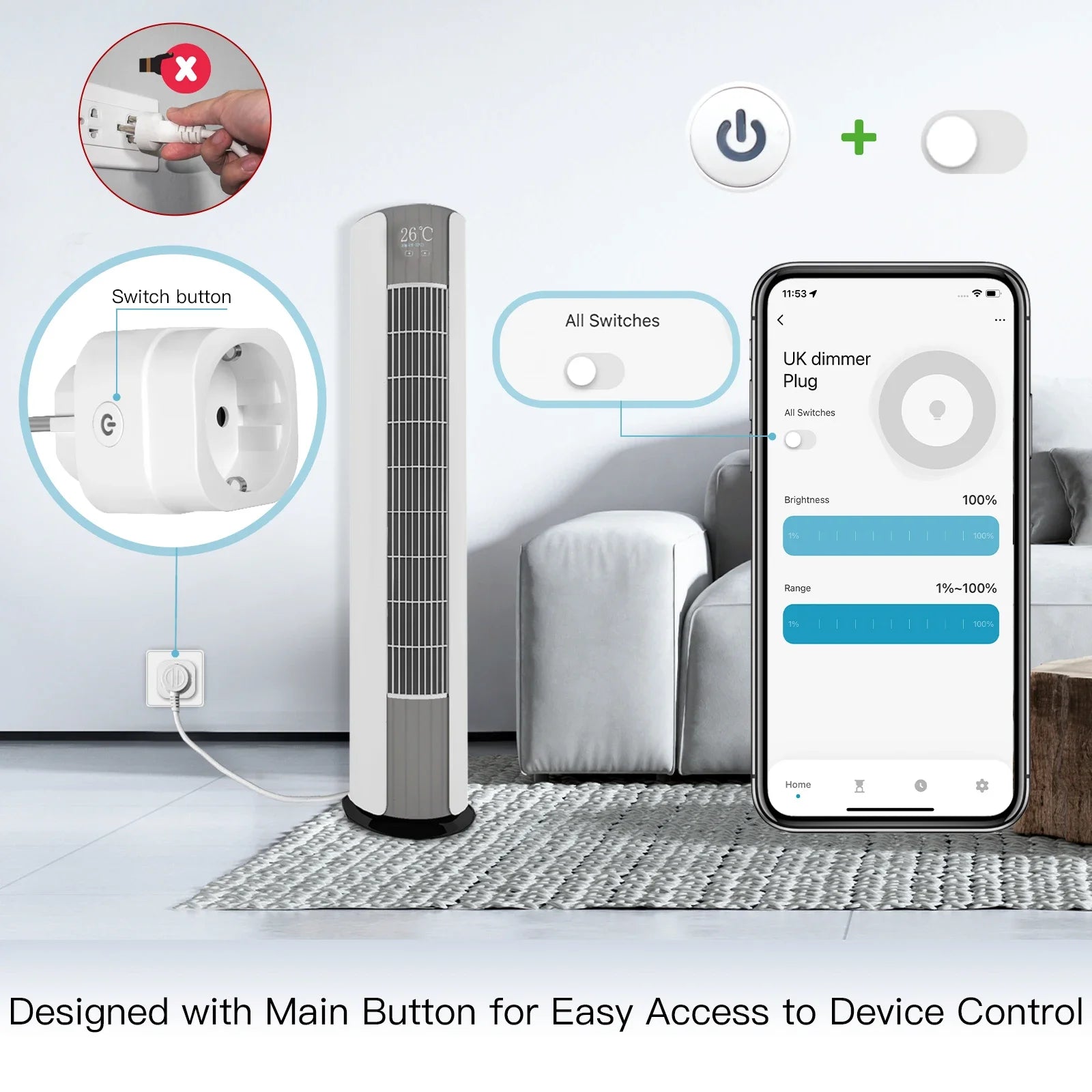 MOES Smart Plug WiFi, Brightness & Timer Control, Works with Tuya App, Alexa Google Voice Control, EU/UK/US Plug