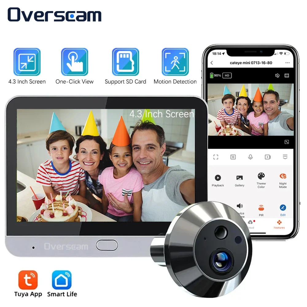 4.3 Inch Baby Monitor Tuya SmartLife Home 5MP WiFi Digital Peephole Door Eye Video Camera Home Security NightVision Video Viewer