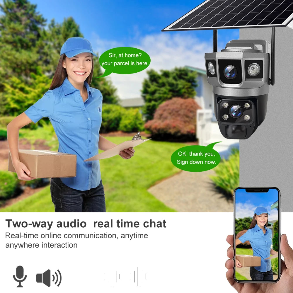 V380 Pro Solar Camera 4G Sim Outdoor Dual Lens Three Screens Webcam PIR Human Detect CCTV Security Video Battery PTZ IP Camara
