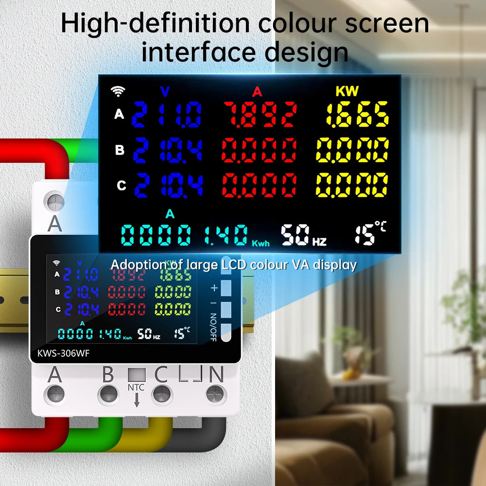 KWS-306 Voltmeter Ammeter Power Meter AC 85-290V 80A 3-phase 4-wire DIN-Rail Meter Power Failure Protection Function