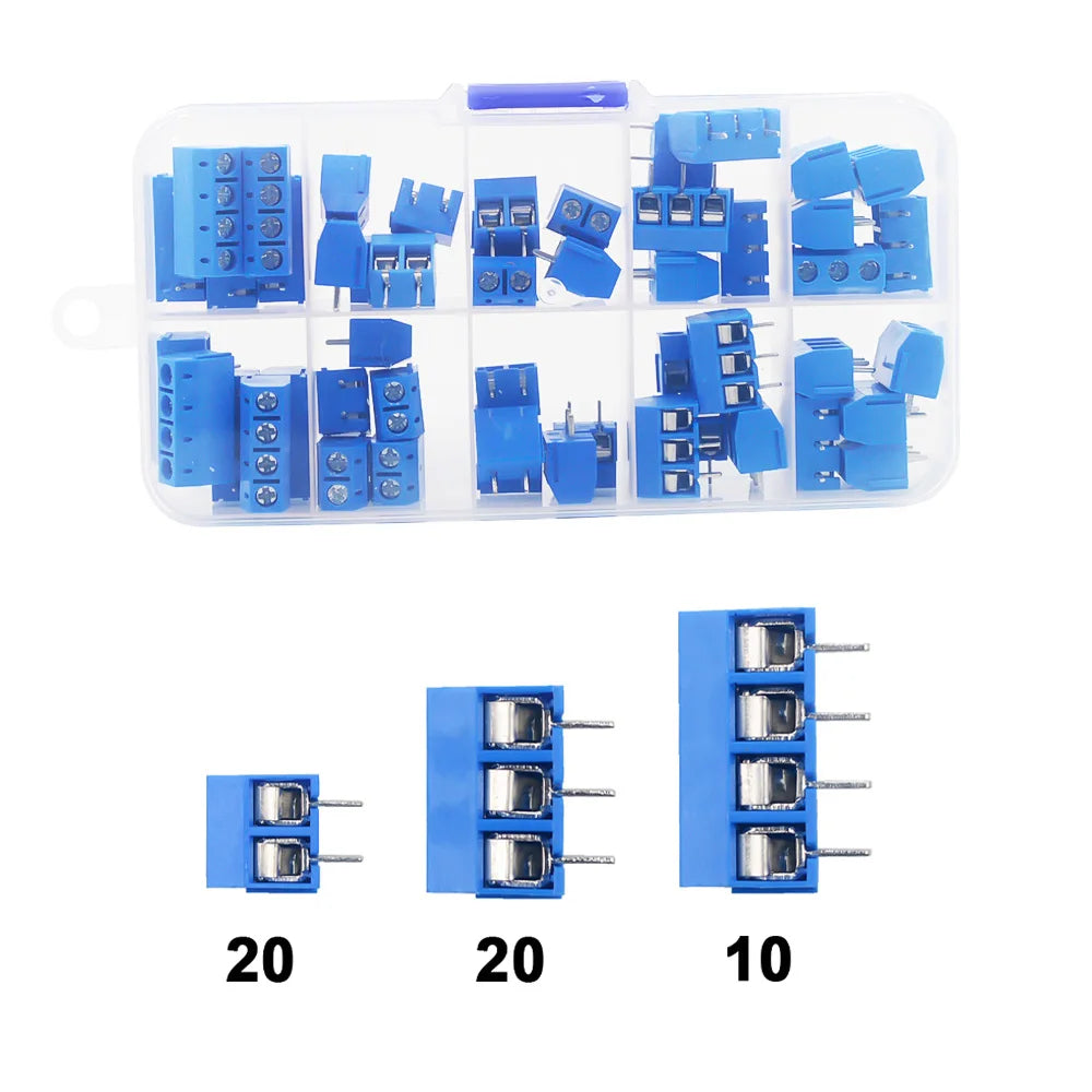 50Pcs/BOX Green Blue Pitch 5.0mm Straight Pin 2P 3P Screw PCB Terminal Block Connector 10A 300V 24-18AWG