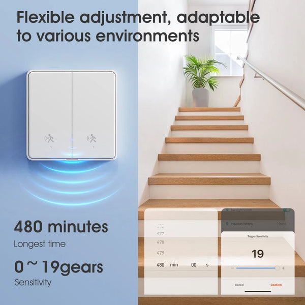 Tuya ZigBee 3.0 Smart Light Switch with 6M Radar Human Motion Detection Alarm Sensor No/Need Neutral Wire  Switch