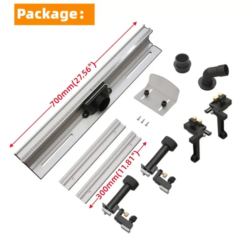 WNew 700mm Router Table Aluminum Fence System Inverted Trimming Machine Accessories with 30cm T Track Sliding Brackets Bit Guard