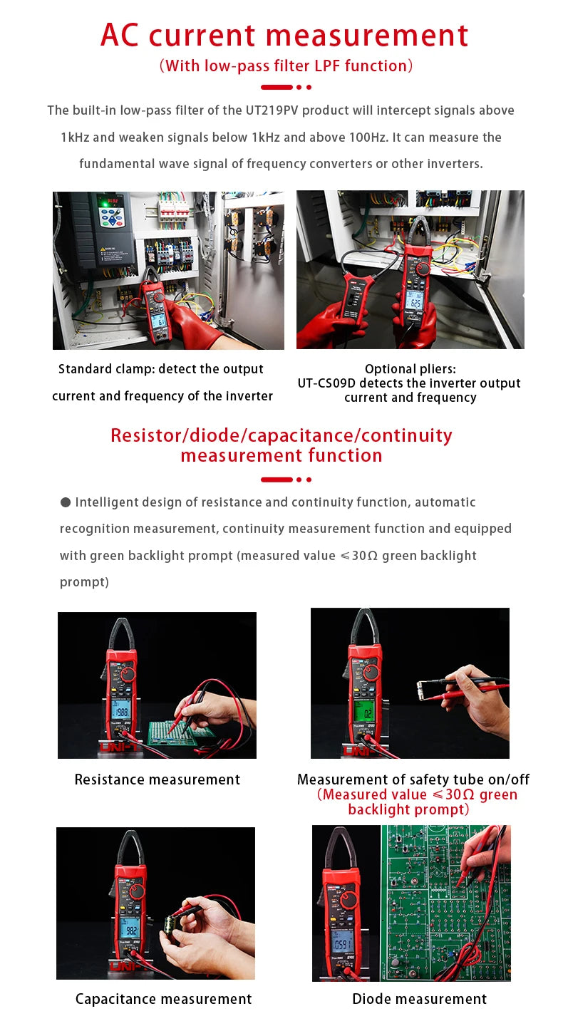 UNI-T UT219PV Clamp Meter Digital 1500V 2500V Bluetooth Multimeter Pliers Ammeter Voltmeter PEAK LPF Photovoltaic Multi Tester