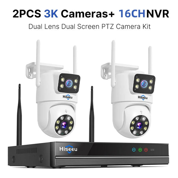 Hiseeu 16CH NVR Dual Lens Wireless CCTV Surveillance Kit Human Detection Night Vision P2P 3K 6MP IP Cameras Security System