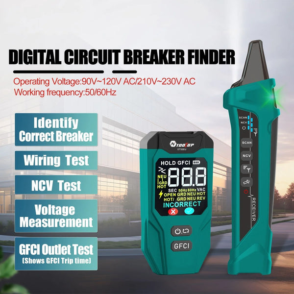 TOOLTOP ET32 Digital Circuit Breaker Finder & Socket Tester with GFCI Trip Time Display EU UK US Plug Leakage Current Detector