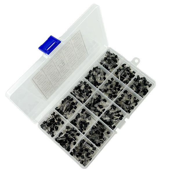 600pcs Transistor Kit  A1015 C1815 C945 S8050 S8850 2N2222 2N3904 2N3906 2N5401 2N5551 PNP NPN S9012-S9015 S9018 15 Kinds