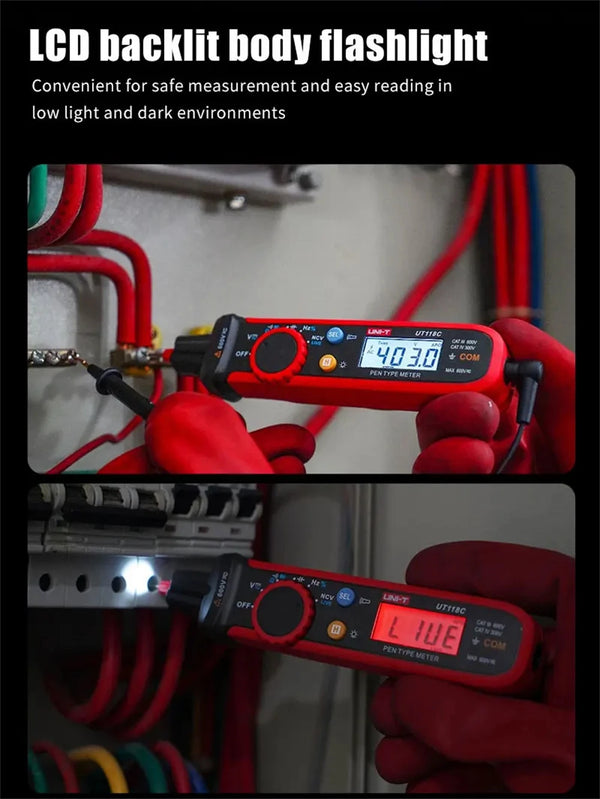 UNI-T UT118C digitális multiméter toll, 6000 típusú számlál érintésmentes AC/DC feszültségellenállás dióda folytonosság-ellenőrző eszközzel