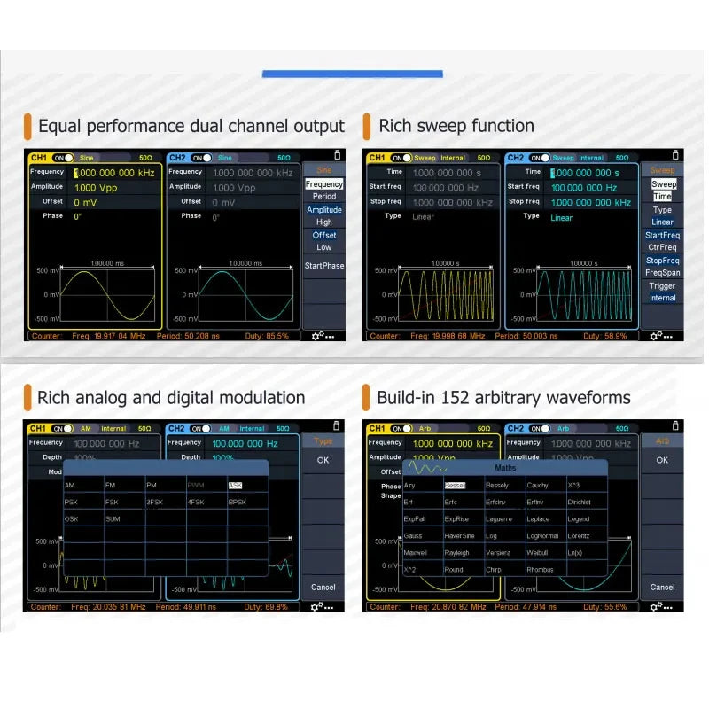 OWON XDG2030 Arbitrary Waveform Generator 30mhz Frequency Output 14 Bit Vertical Resolution 150 Built-In Arbitrary Waveforms