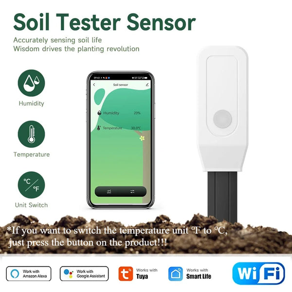 Tuya Smart WiFi Soil Tester Misuratore di temperatura e umidità Termoigrometro Automazione giardino Rilevatore di irrigazione