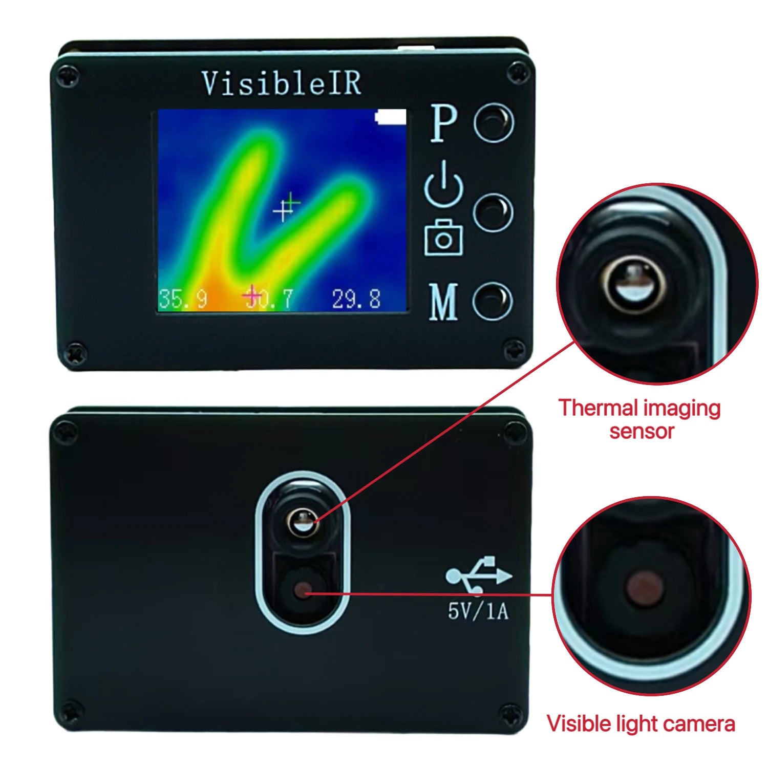 VisibleIR B18 Visible Light Thermal Imager, 32x24 Infrared And Visible Light Fusion, Non-Contact Temperature Gun -40°C to 300°C