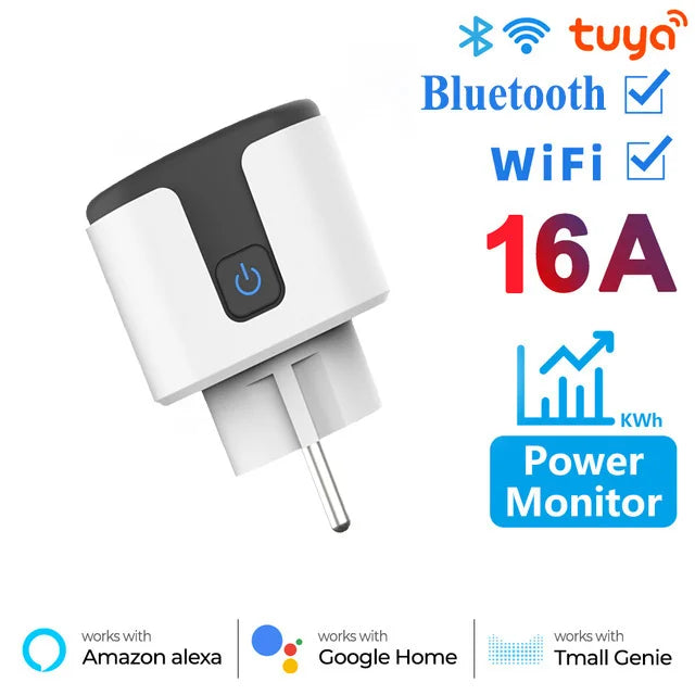 Tuya EU Smart Plug,16A/20A WIFI Smart Socket,With Power Monitoring,Remote Control,Support Alexa Google Home Yandex Voice Control