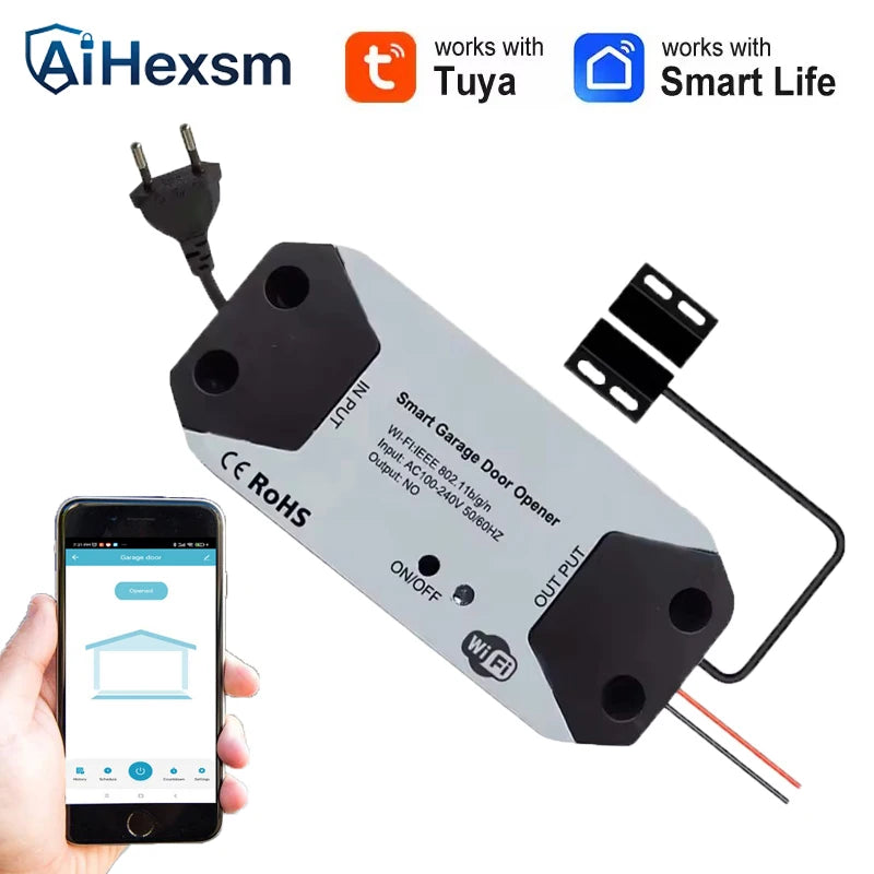 EU plug NEW TUYA WIFI Smart Garage Door Opener Controller Work with Alexa,Google Home,SmartLife,Tuya App Control,No Hub Required