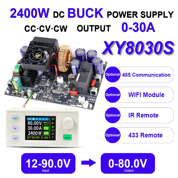 XY8030S 2400W 30A Buck DC Digital Power Supply Adjustable Step-Down Converter MPPT Charging 12-90V To 0-80V WIFI 485 IR 433 Set