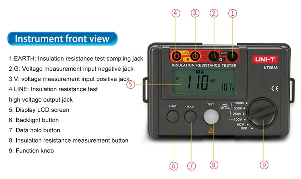 UNI-T Insulation Resistance Tester UT501 UT502 Digital Voltmeter Ohmmeter Megohmmeter Professional Ohm Meter Tester