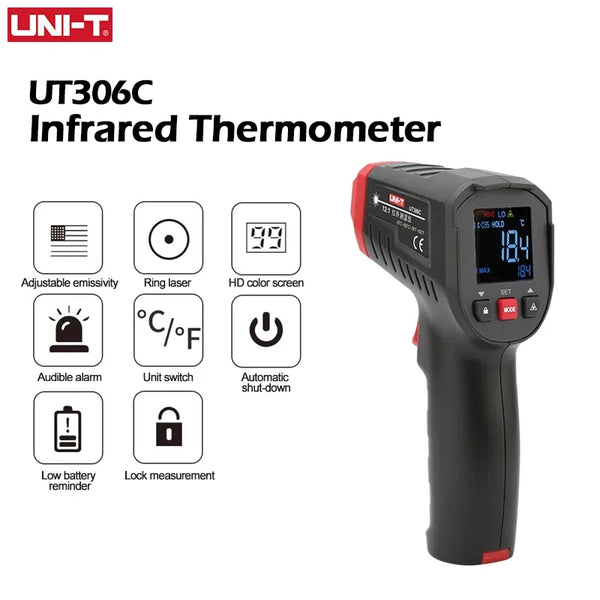 UNI-T Digital Thermometer Non-contact industrial Infrared Laser Temperature Meter UT306S UT306C Temperature Gun Tester-50-500