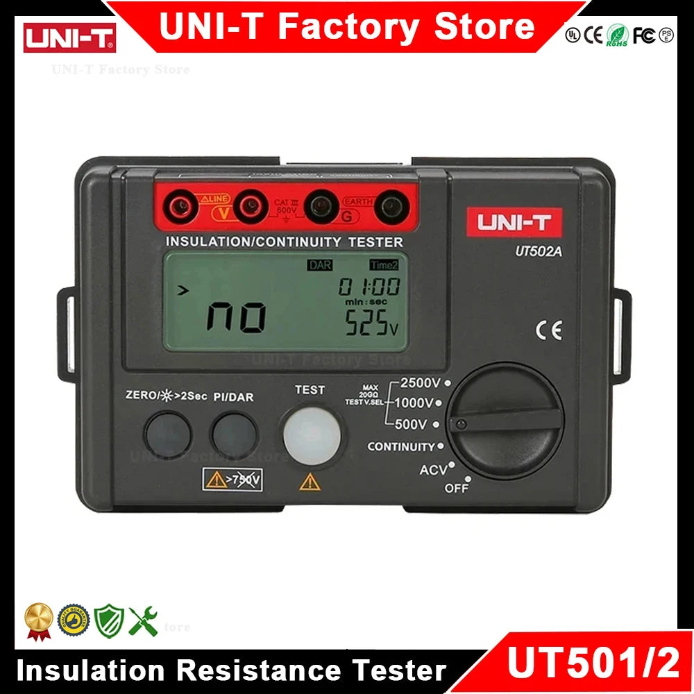 UNI-T Insulation Resistance Tester UT501 UT502 Digital Voltmeter Ohmmeter Megohmmeter Professional Ohm Meter Tester