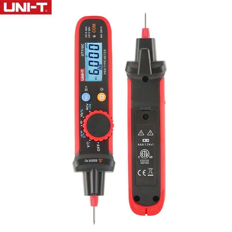 UNI-T UT118C digitális multiméter toll, 6000 típusú számlál érintésmentes AC/DC feszültségellenállás dióda folytonosság-ellenőrző eszközzel
