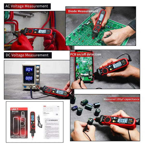 UNI-T UT118C digitális multiméter toll, 6000 típusú számlál érintésmentes AC/DC feszültségellenállás dióda folytonosság-ellenőrző eszközzel