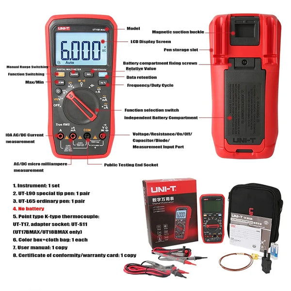 UNI-T UT15B/17B/18B MAX Digital Multimeter Meter True RMS 1000V AC DC Multimeter Voltage Tester With V.F.D function 6000 Counts