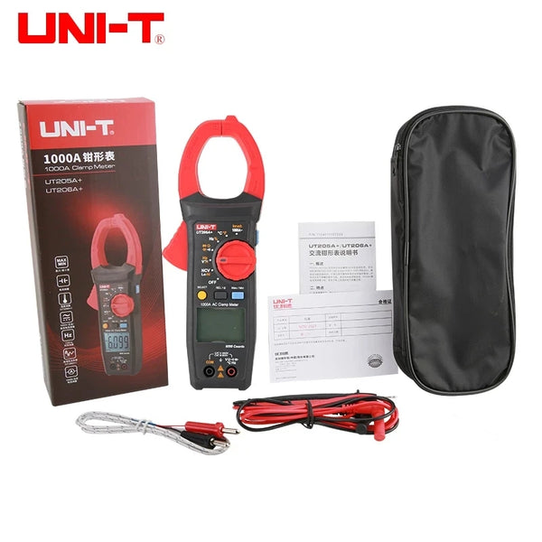 UNI-T UT205A+ UT206A+ Digital Clamp Meter 1000V AC DC Current Pliers Clamps Voltage Tester Ammeter Resistance Temperature Test