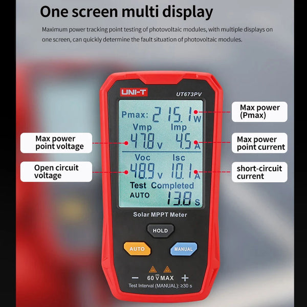 UNI-T UT673PV Solar MPPT Meter Maximum Power Tester Photovoltaic Panels Tracker Peak Open Circuit Voltage Pmax Lmp Voc Lsc Test