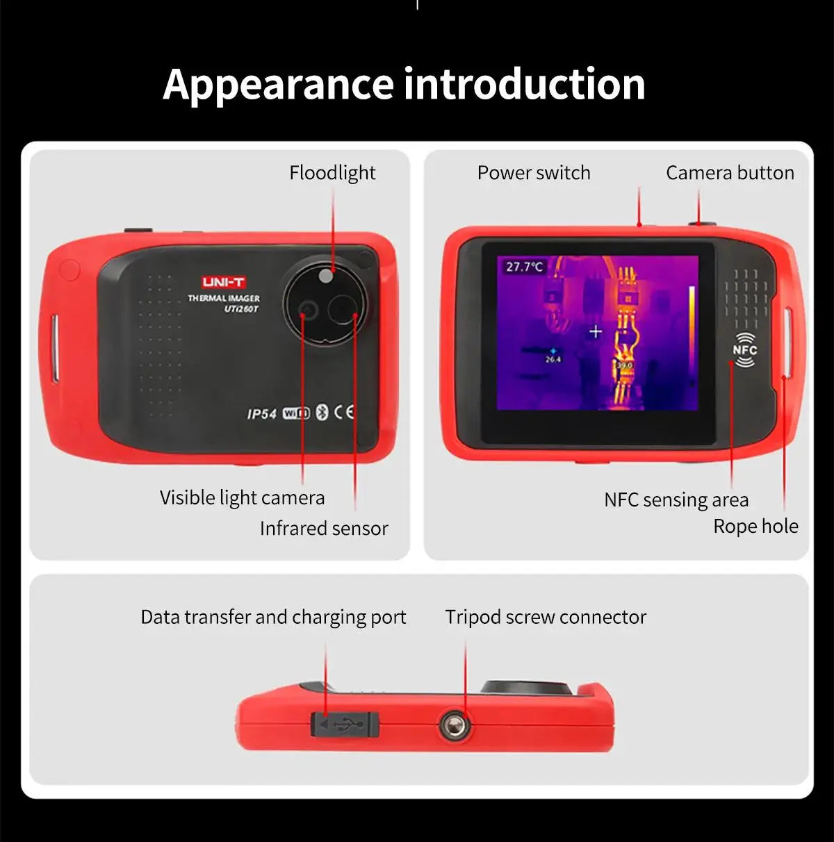 UNI-T UTI260T Pocket Thermal Imager 256x192 NCV Bluetooth Thermographic Camera Infrared Thermal Camera For Repair PCB Circuit